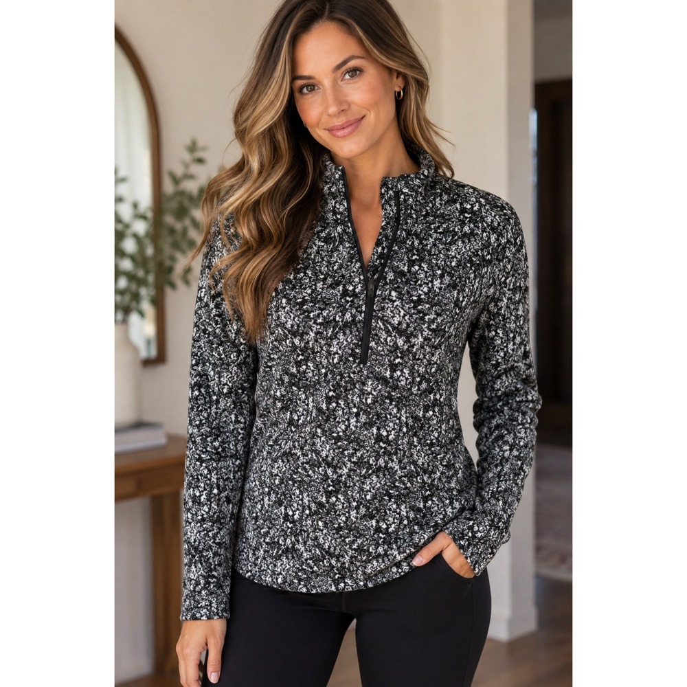 Spyder Active Quarter Zip Fleece Women Medium Gorpcore Marled Black White Top